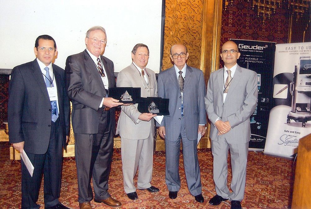 Through relentless efforts of David Karcher, the legendary leader of American Society of cataract and refractive surgery (ASCRS) and Ahmad Khalil board member of the Egyptian Society led to EgSCRS hosting ASCRS in Cairo in 2010. from Left Prof Khaled Mansour Secretary of EgSCRS, David Karcher Excutive Secretary of ASCRS, Alan Crandall, President of ASCRS, Prof Mohamed Ayoub president and co-founder of EgSCRS, and Ahmad Khalil treasurer of EgSCRS