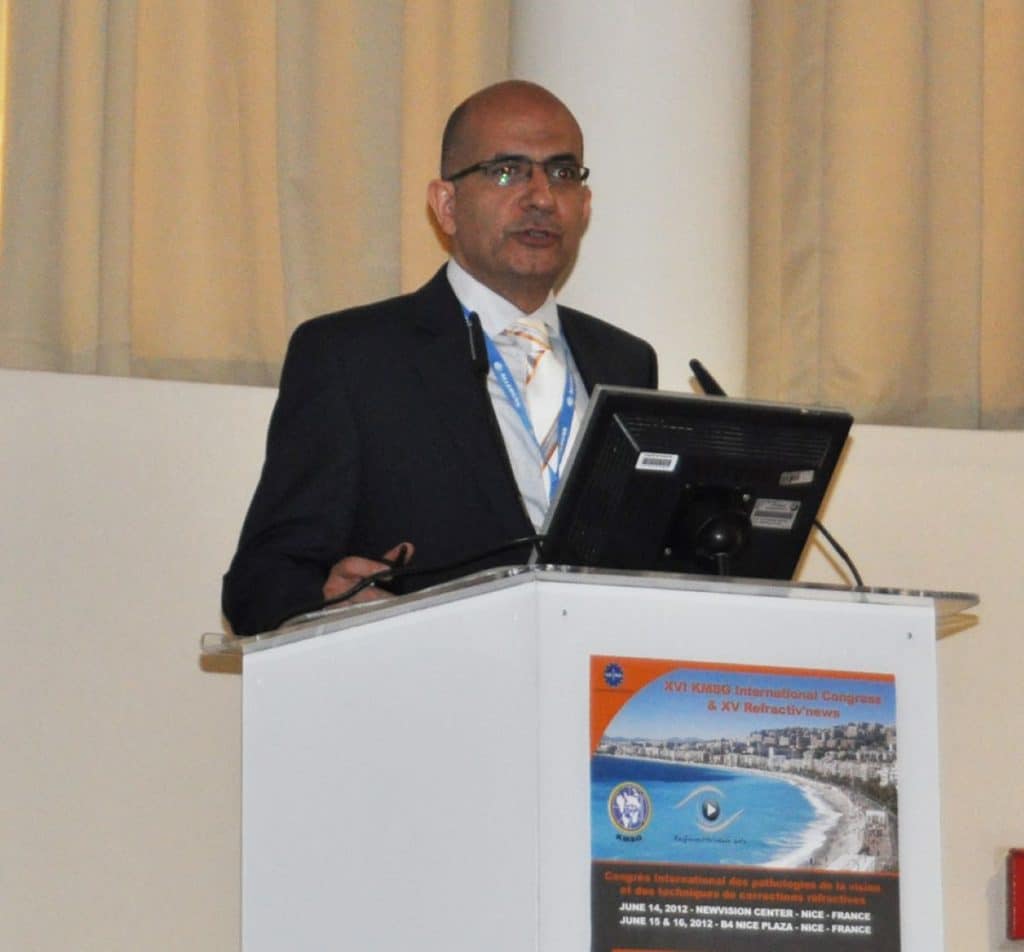 Nice, France 2012: Dr Ahmad Khalil giving a talk on Collagen Cross Linking (CXL) for keratoconus in younger adults in the International Annual KMSG Meeting