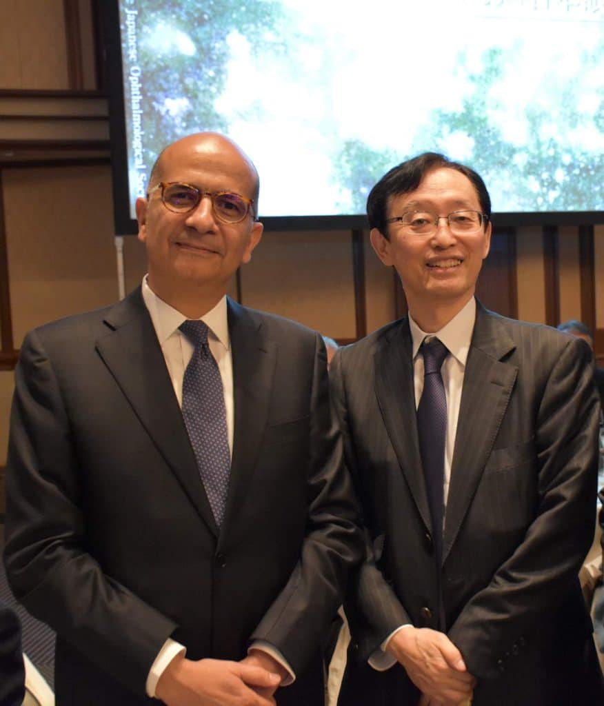 Tokyo 2019: Professor Ahmad Khalil meeting old friends at the 123 Meeting of the Japanese Opthalmogical Society: Professor Taiji Sakamoto; Head of the Departmentand Vice-president of Kagoshima University